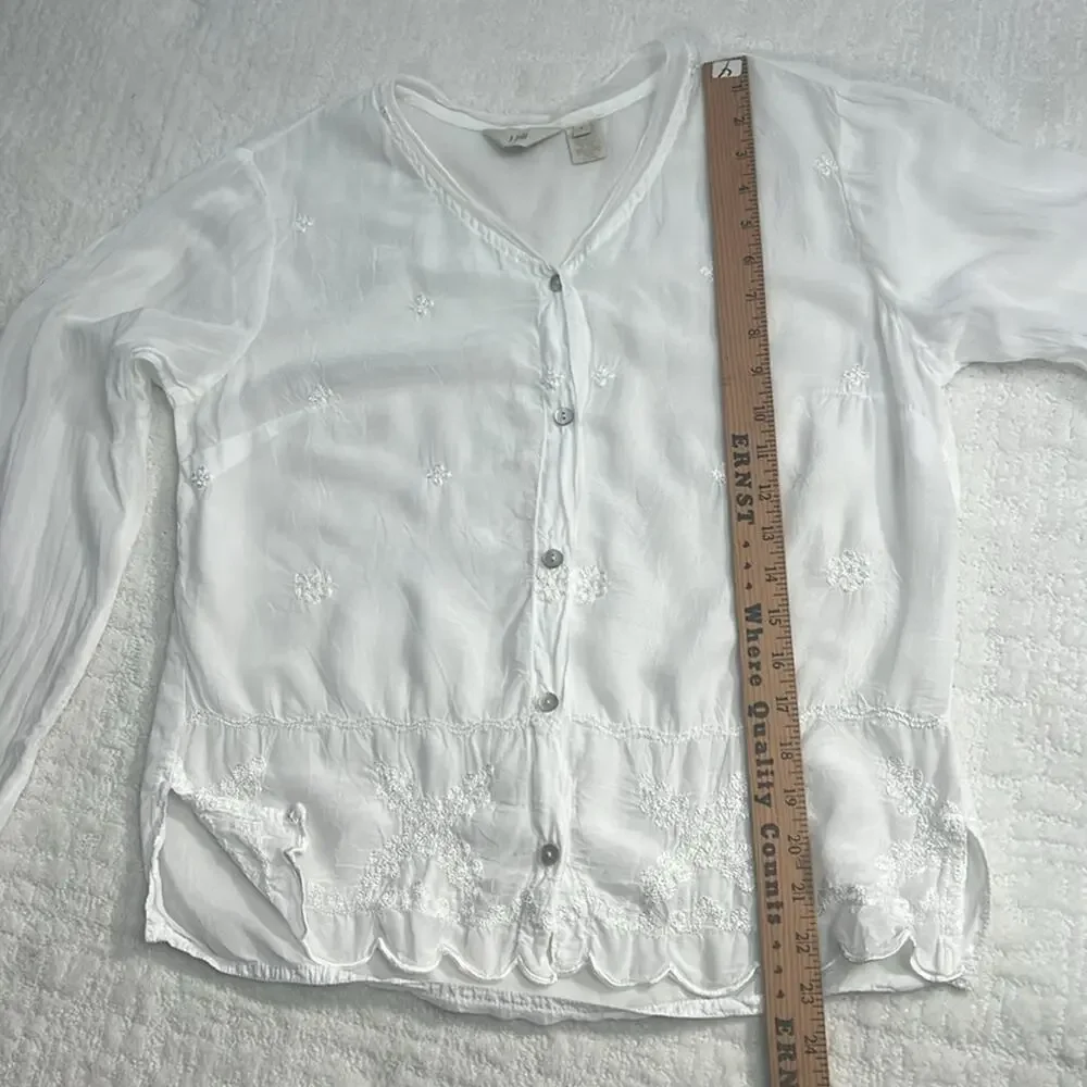 J.Jill gossamer cottage core white rayon v-neck long sleeve peasant blouse S - Picture 8 of 11
